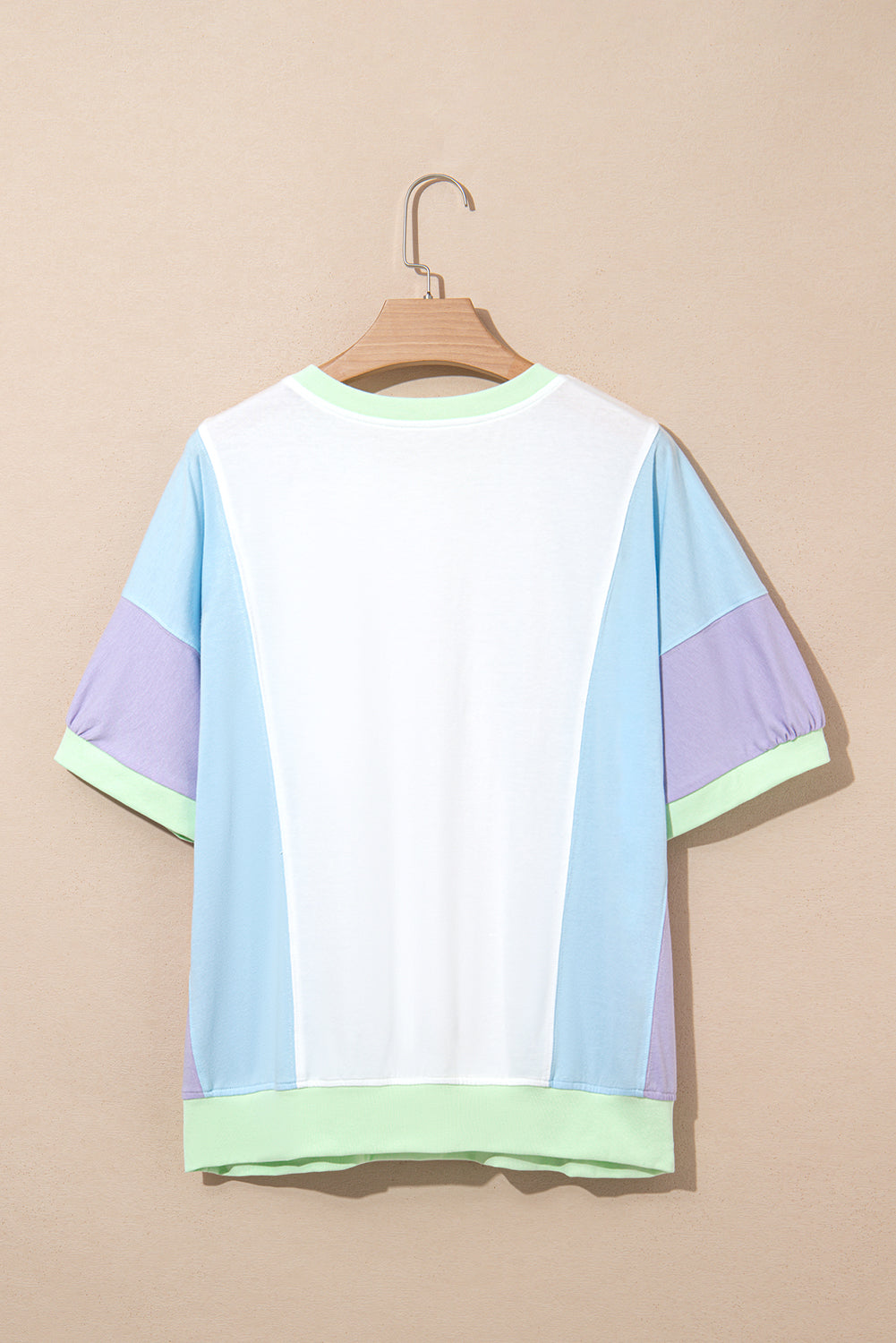 Purple Color Block Patchwork Half Sleeve Oversized T Shirt
