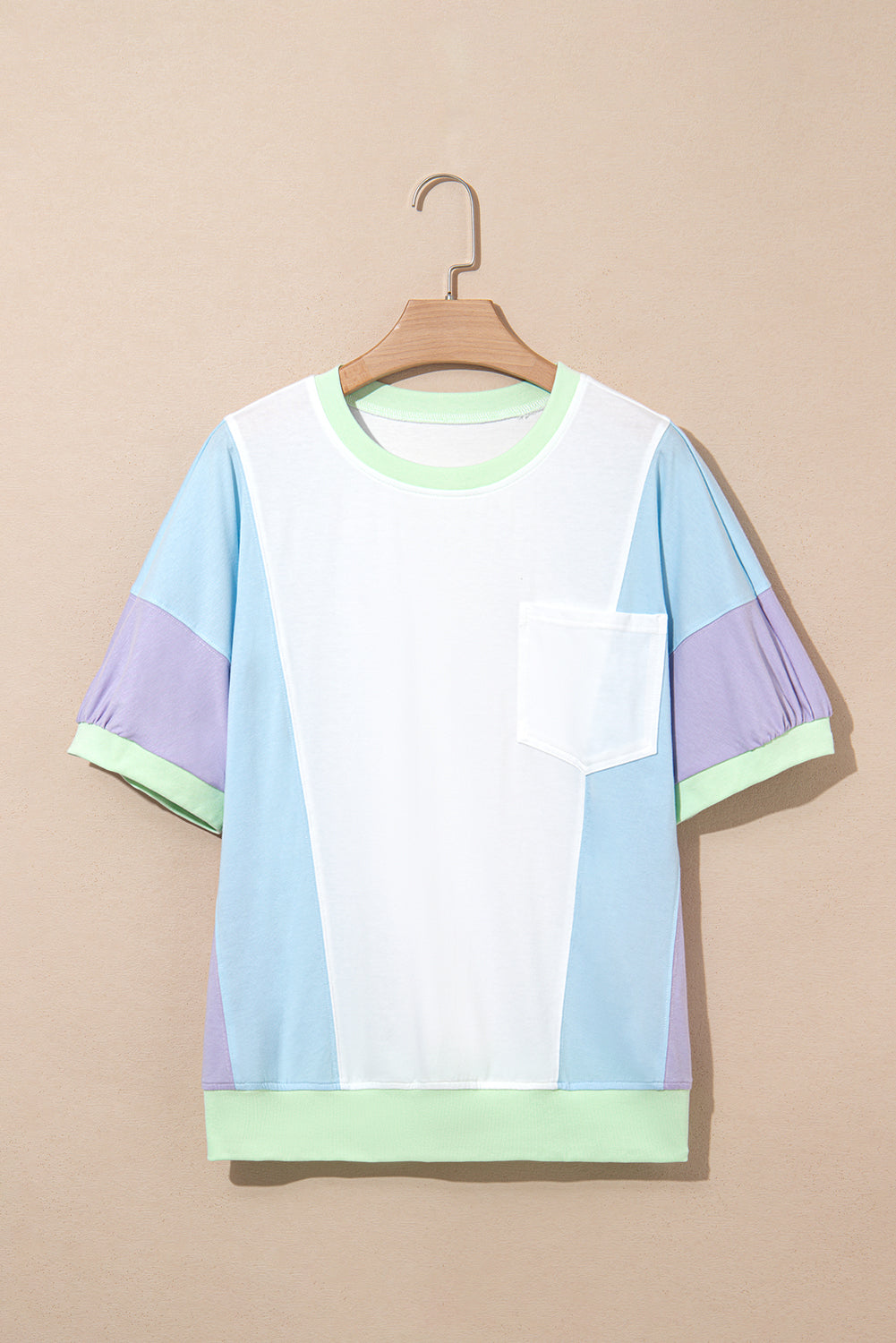 Purple Color Block Patchwork Half Sleeve Oversized T Shirt