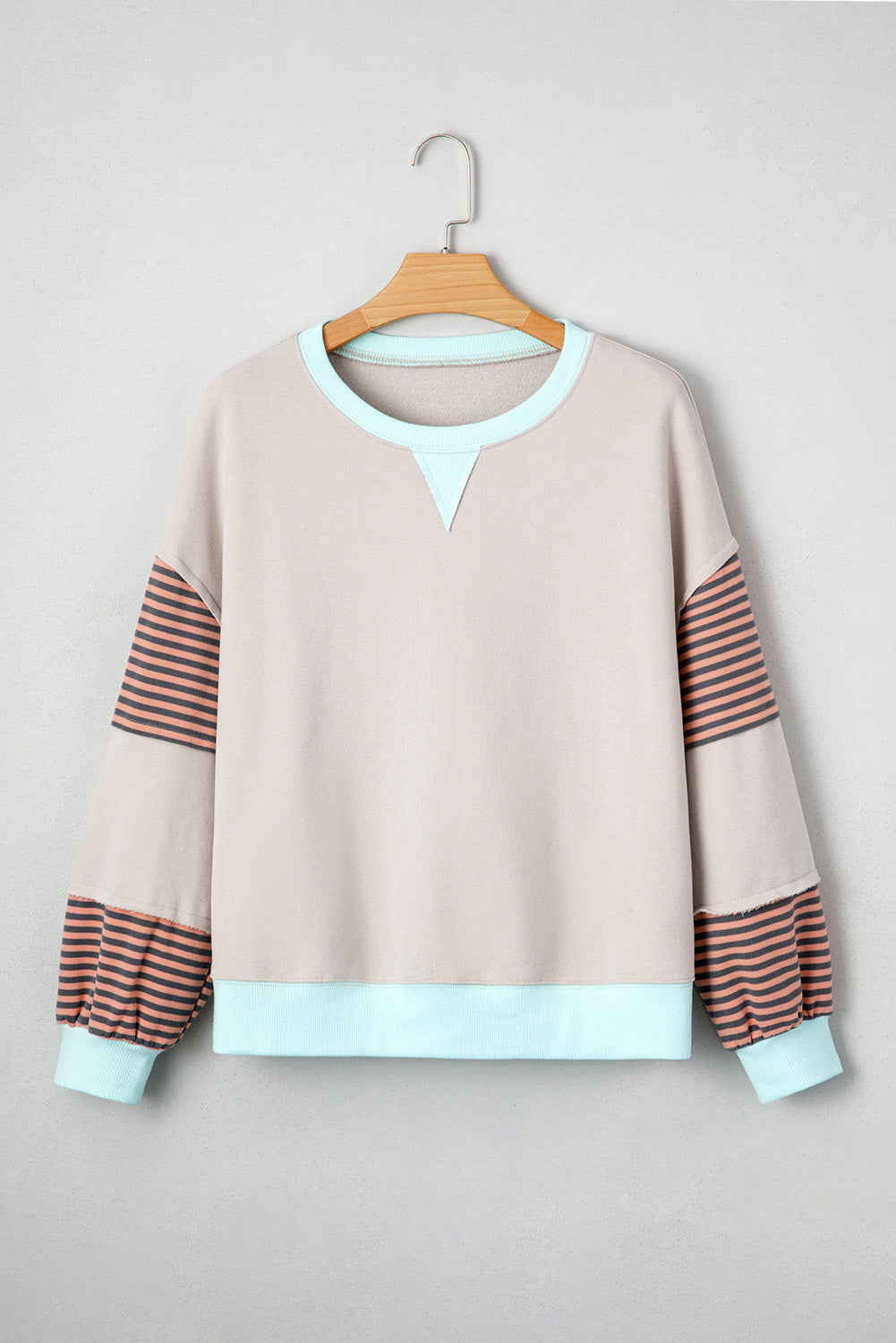 Parchment Striped Colorblock Patchwork Drop Shoulder Sweatshirt