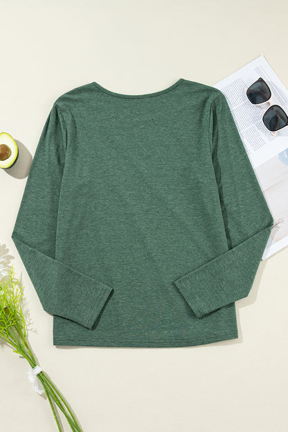 Black Asymmetric Seam Detail Solid Color Long Sleeve Top
