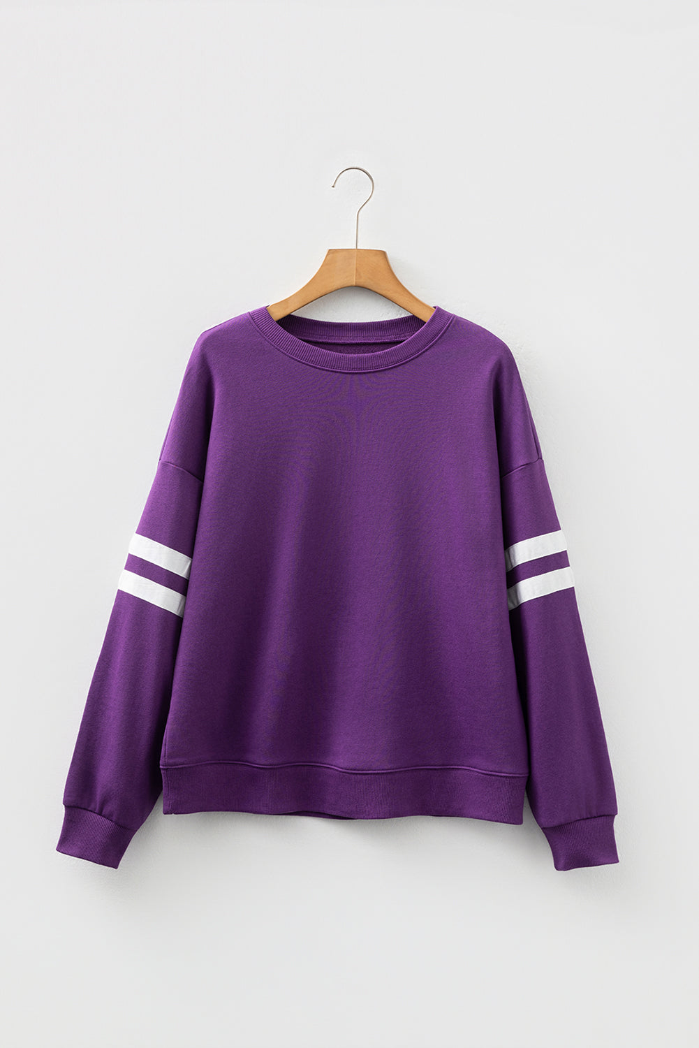 Navy Blue Varsity Striped Detail Drop Shoulder Oversized Sweatshirt
