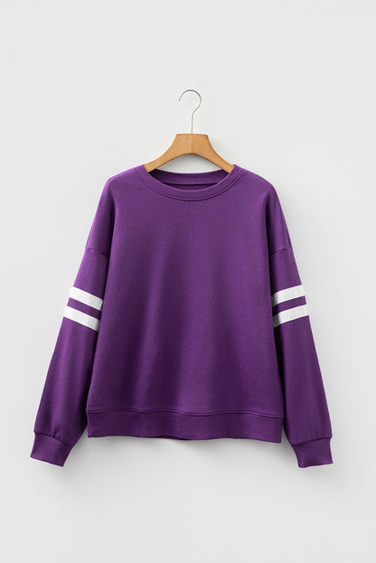 Navy Blue Varsity Striped Detail Drop Shoulder Oversized Sweatshirt