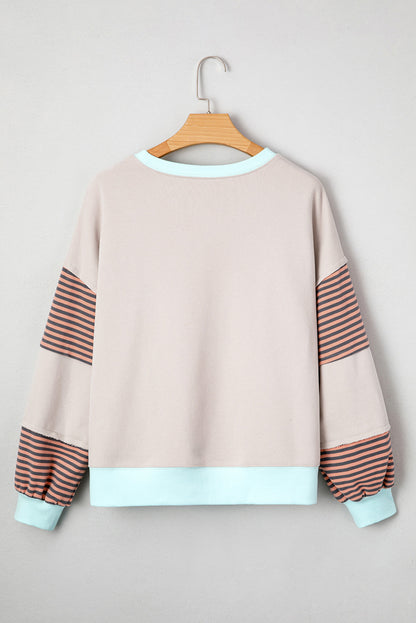 Parchment Striped Colorblock Patchwork Drop Shoulder Sweatshirt