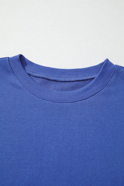 Navy Blue Varsity Striped Detail Drop Shoulder Oversized Sweatshirt