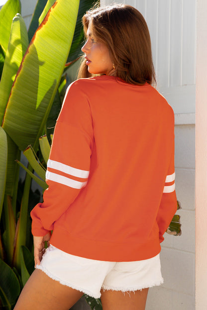 Navy Blue Varsity Striped Detail Drop Shoulder Oversized Sweatshirt