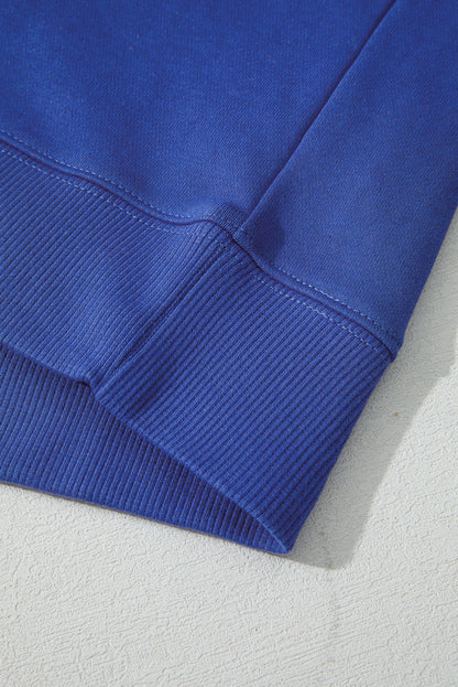 Navy Blue Varsity Striped Detail Drop Shoulder Oversized Sweatshirt