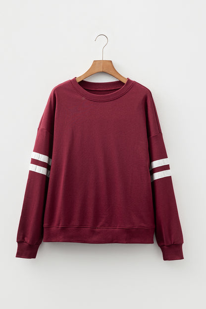 Navy Blue Varsity Striped Detail Drop Shoulder Oversized Sweatshirt