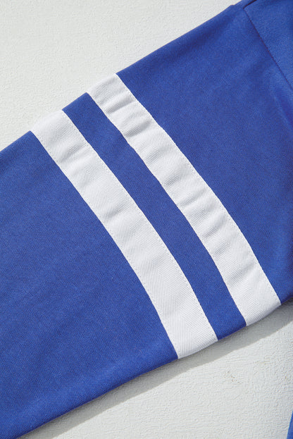 Navy Blue Varsity Striped Detail Drop Shoulder Oversized Sweatshirt