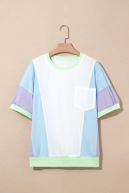 Purple Color Block Patchwork Half Sleeve Oversized T Shirt
