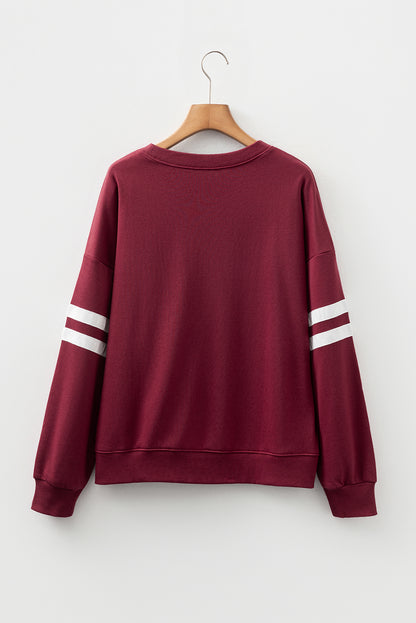 Navy Blue Varsity Striped Detail Drop Shoulder Oversized Sweatshirt
