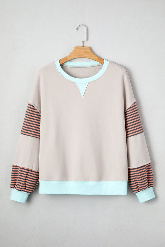 Parchment Striped Colorblock Patchwork Drop Shoulder Sweatshirt
