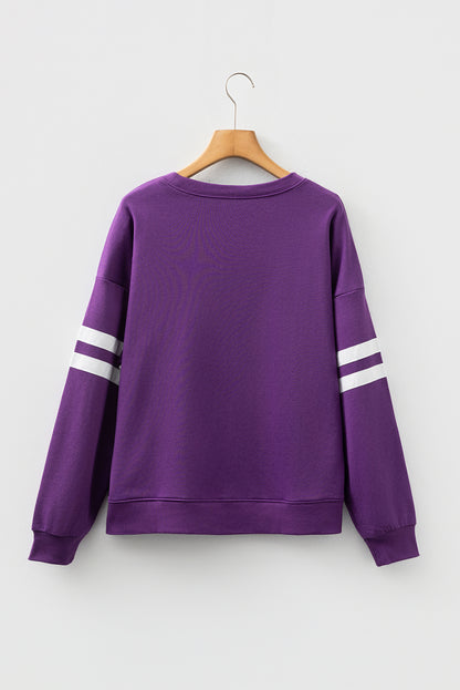 Navy Blue Varsity Striped Detail Drop Shoulder Oversized Sweatshirt
