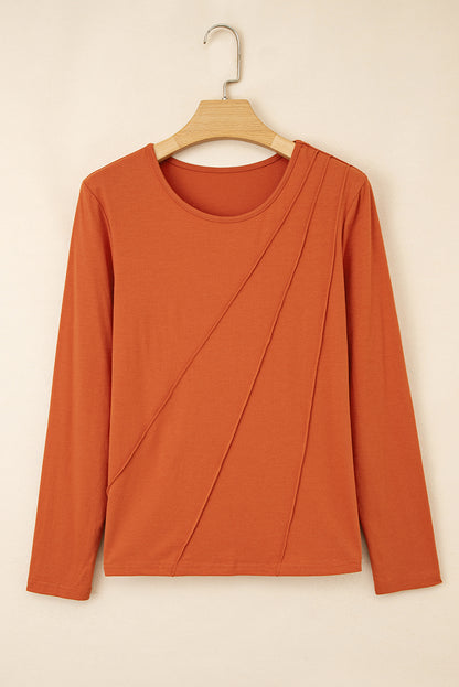 Black Asymmetric Seam Detail Solid Color Long Sleeve Top