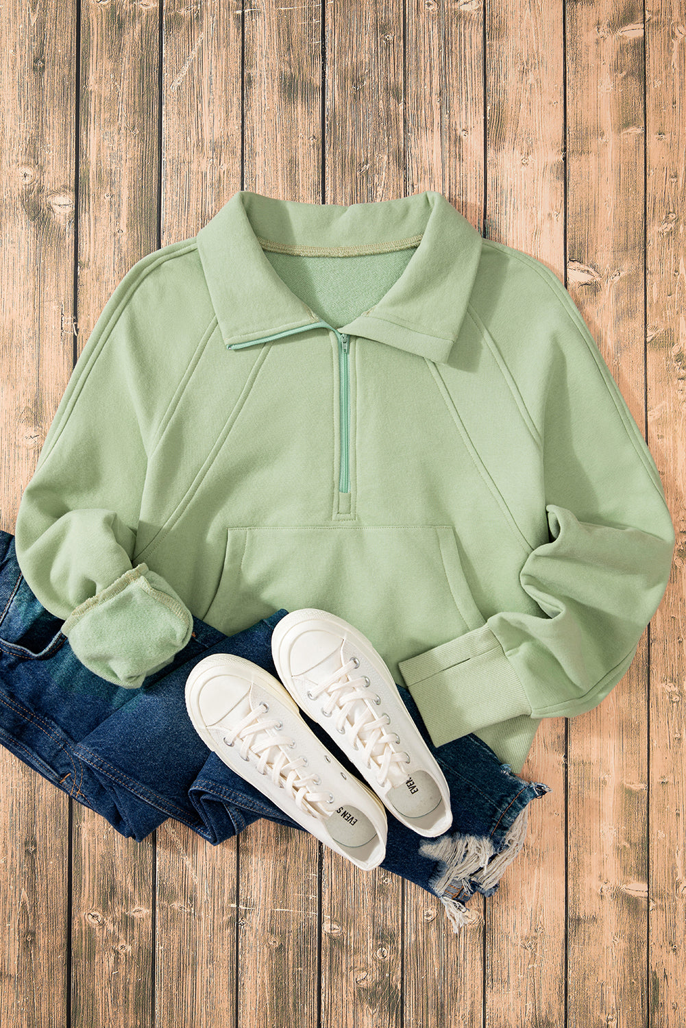 Gray Fleece Lined Zip Up Stand Collar Thumbhole Sleeve Sweatshirt