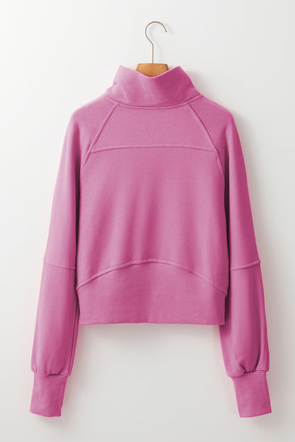 Gray Fleece Lined Zip Up Stand Collar Thumbhole Sleeve Sweatshirt