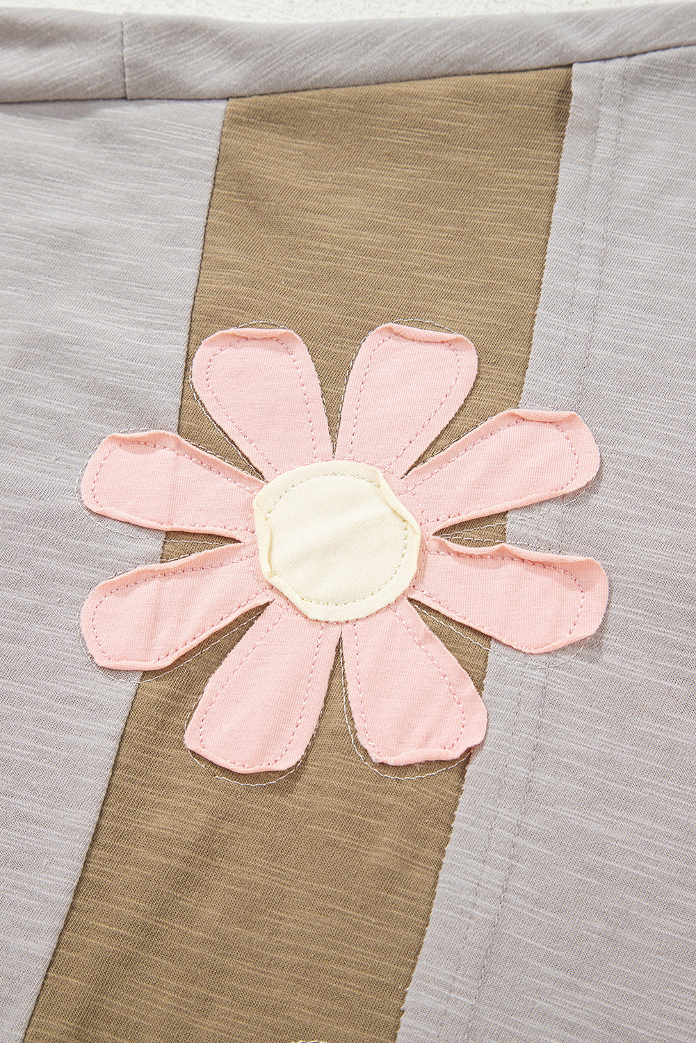 Pink Flower Patched Exposed Seam Bracelet Sleeve Oversized T Shirt