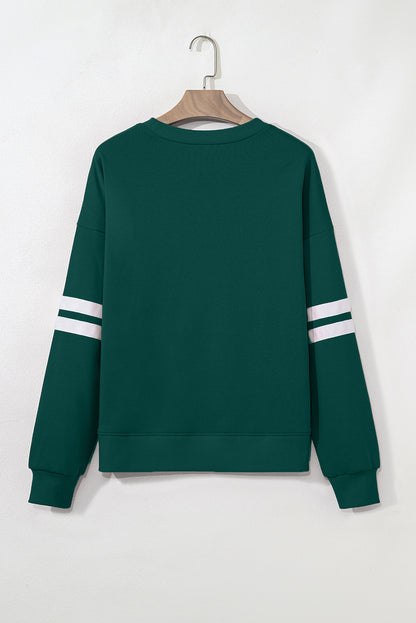 Navy Blue Varsity Striped Detail Drop Shoulder Oversized Sweatshirt