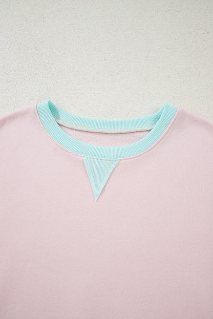 Parchment Striped Colorblock Patchwork Drop Shoulder Sweatshirt