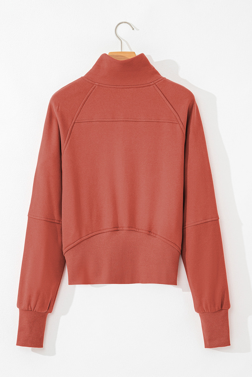 Gray Fleece Lined Zip Up Stand Collar Thumbhole Sleeve Sweatshirt