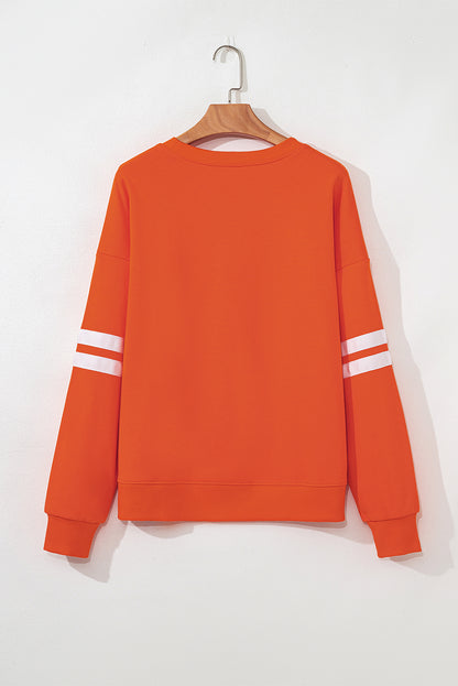 Navy Blue Varsity Striped Detail Drop Shoulder Oversized Sweatshirt