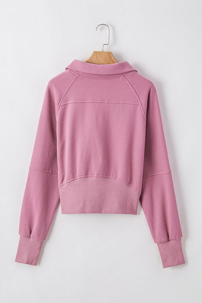 Gray Fleece Lined Zip Up Stand Collar Thumbhole Sleeve Sweatshirt